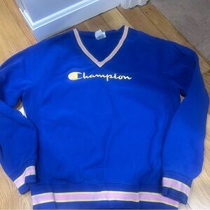Champion Royal Blue V-Neck Sweater with Yellow Accents